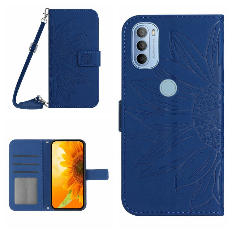 For Motorola Moto G31/G41 Skin Feel Sun Flower Pattern Flip Leather Phone Case with Lanyard