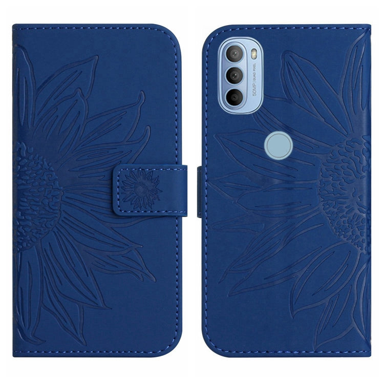For Motorola Moto G31/G41 Skin Feel Sun Flower Pattern Flip Leather Phone Case with Lanyard
