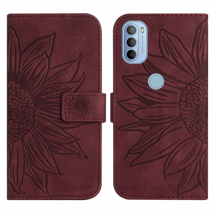 For Motorola Moto G31/G41 Skin Feel Sun Flower Pattern Flip Leather Phone Case with Lanyard