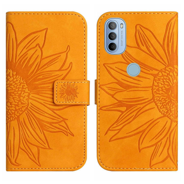 For Motorola Moto G31/G41 Skin Feel Sun Flower Pattern Flip Leather Phone Case with Lanyard