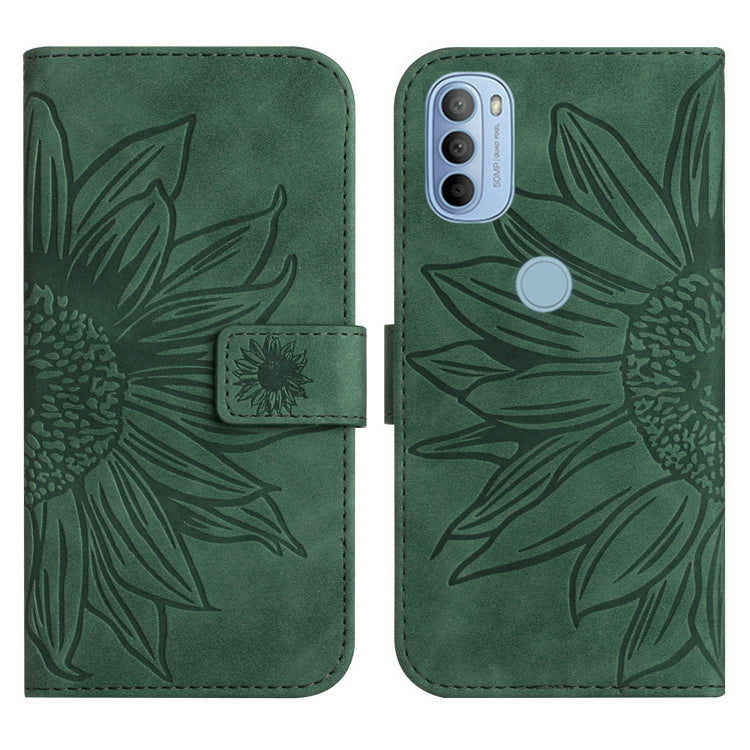 For Motorola Moto G31/G41 Skin Feel Sun Flower Pattern Flip Leather Phone Case with Lanyard