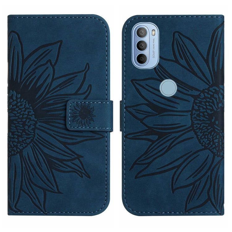 For Motorola Moto G31/G41 Skin Feel Sun Flower Pattern Flip Leather Phone Case with Lanyard