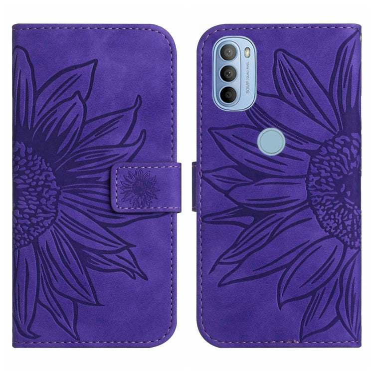 For Motorola Moto G31/G41 Skin Feel Sun Flower Pattern Flip Leather Phone Case with Lanyard