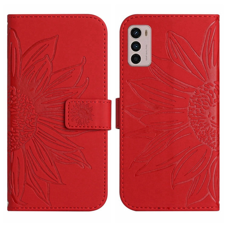 For Motorola Moto G42 Skin Feel Sun Flower Pattern Flip Leather Phone Case with Lanyard