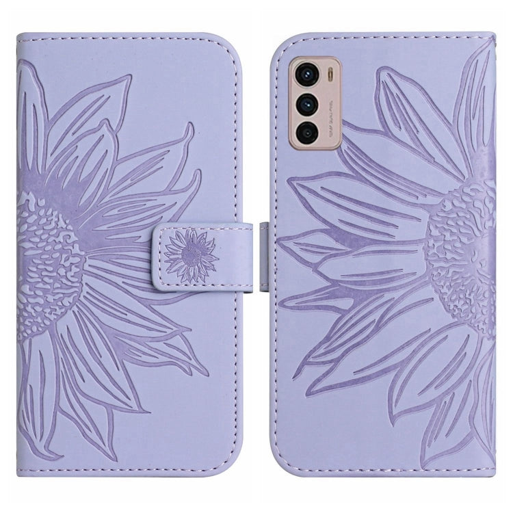 For Motorola Moto G42 Skin Feel Sun Flower Pattern Flip Leather Phone Case with Lanyard