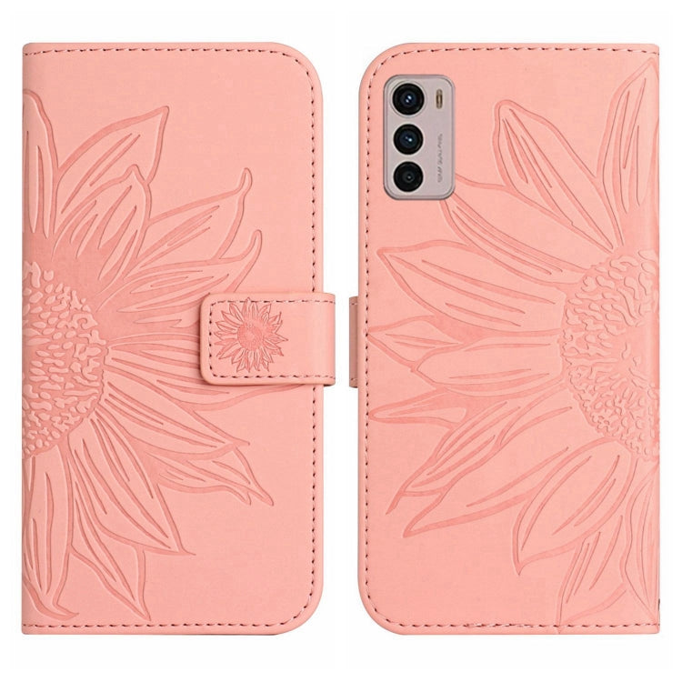 For Motorola Moto G42 Skin Feel Sun Flower Pattern Flip Leather Phone Case with Lanyard