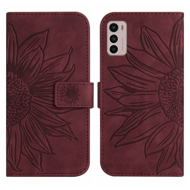 For Motorola Moto G42 Skin Feel Sun Flower Pattern Flip Leather Phone Case with Lanyard