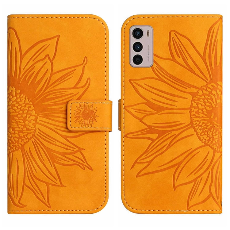 For Motorola Moto G42 Skin Feel Sun Flower Pattern Flip Leather Phone Case with Lanyard