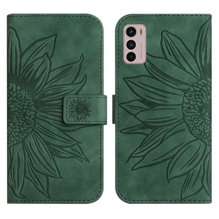 For Motorola Moto G42 Skin Feel Sun Flower Pattern Flip Leather Phone Case with Lanyard