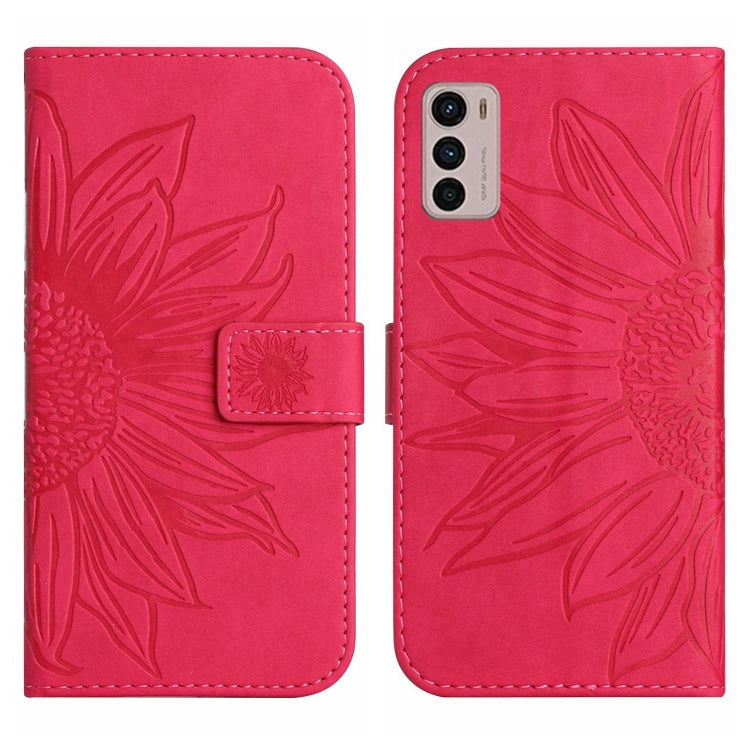 For Motorola Moto G42 Skin Feel Sun Flower Pattern Flip Leather Phone Case with Lanyard