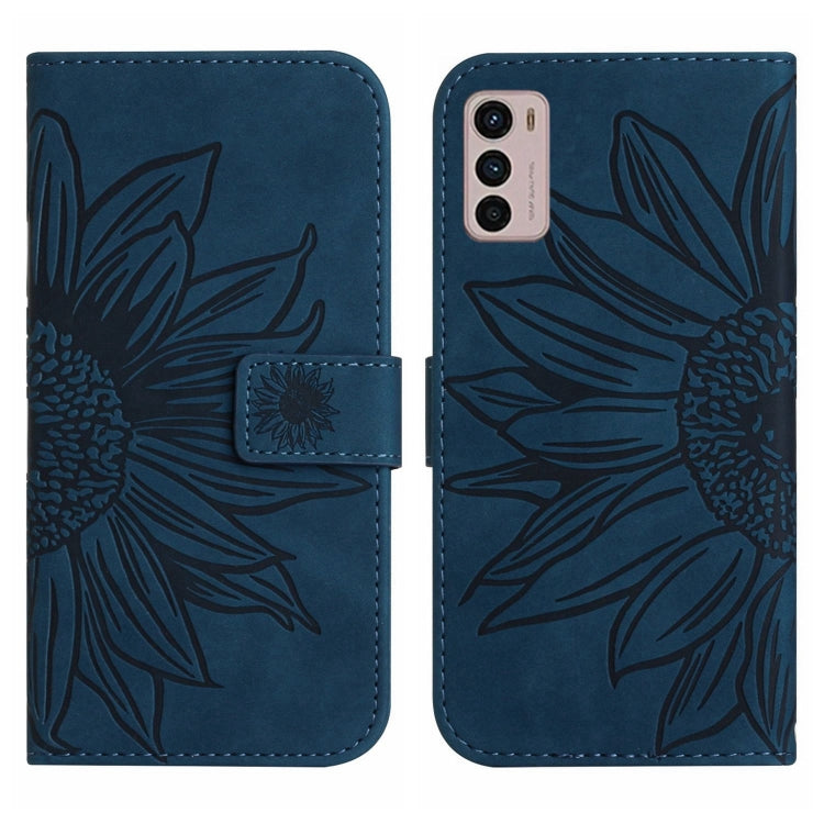For Motorola Moto G42 Skin Feel Sun Flower Pattern Flip Leather Phone Case with Lanyard