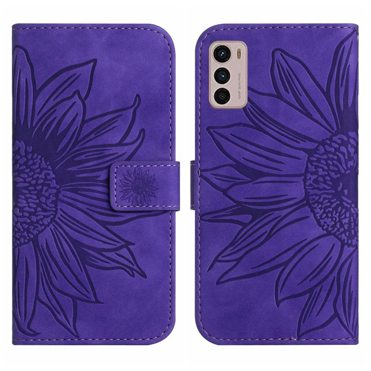 For Motorola Moto G42 Skin Feel Sun Flower Pattern Flip Leather Phone Case with Lanyard
