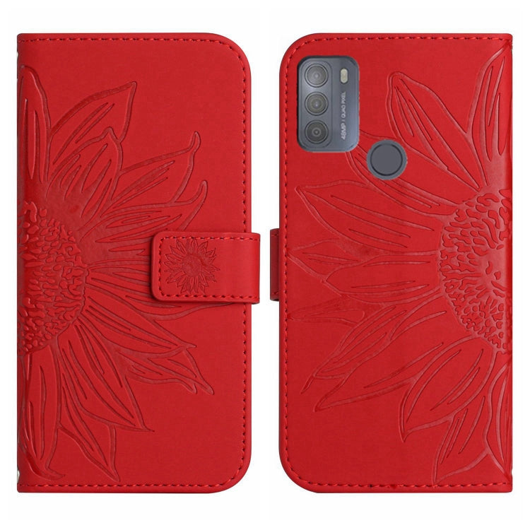 For Motorola Moto G50 Skin Feel Sun Flower Pattern Flip Leather Phone Case with Lanyard