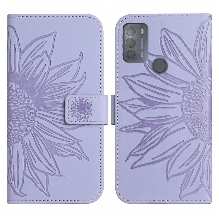 For Motorola Moto G50 Skin Feel Sun Flower Pattern Flip Leather Phone Case with Lanyard