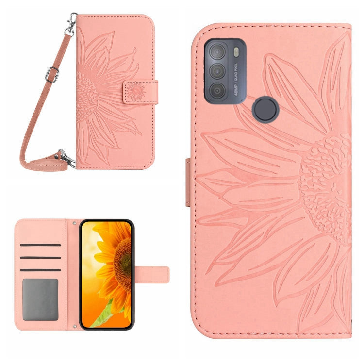 For Motorola Moto G50 Skin Feel Sun Flower Pattern Flip Leather Phone Case with Lanyard