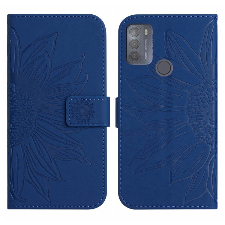 For Motorola Moto G50 Skin Feel Sun Flower Pattern Flip Leather Phone Case with Lanyard