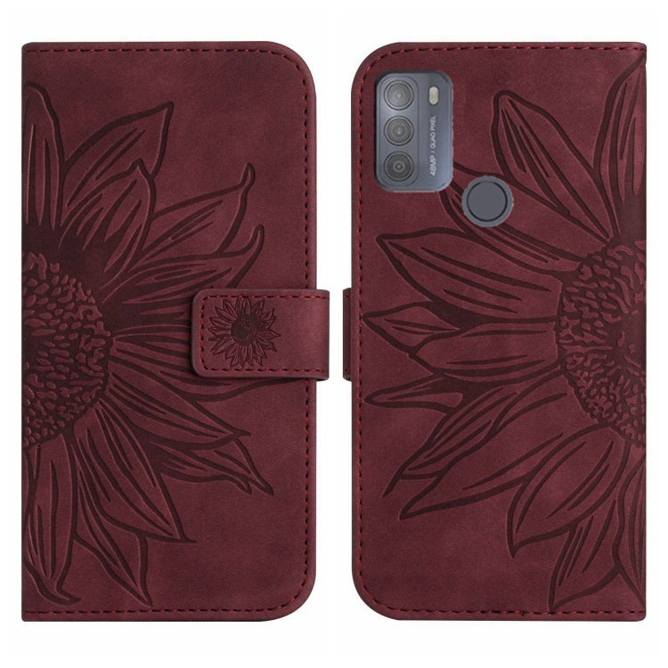 For Motorola Moto G50 Skin Feel Sun Flower Pattern Flip Leather Phone Case with Lanyard