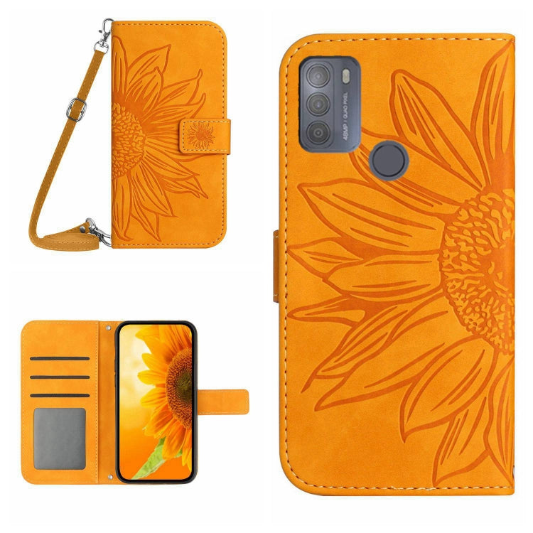 For Motorola Moto G50 Skin Feel Sun Flower Pattern Flip Leather Phone Case with Lanyard