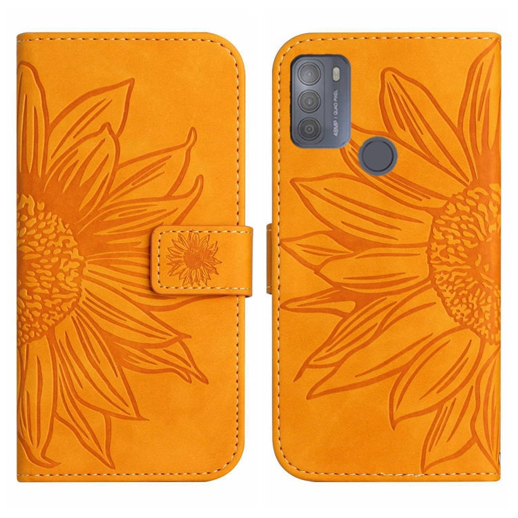 For Motorola Moto G50 Skin Feel Sun Flower Pattern Flip Leather Phone Case with Lanyard