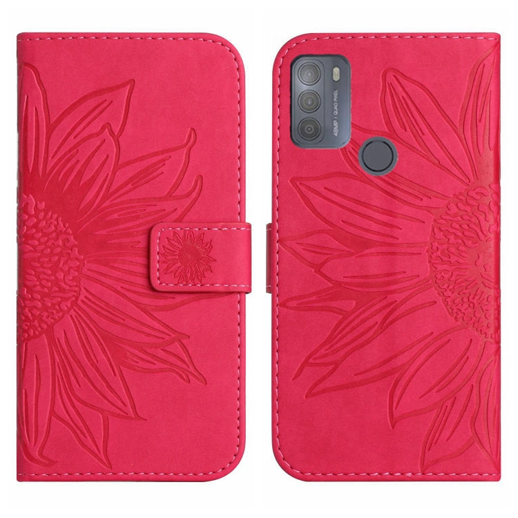 For Motorola Moto G50 Skin Feel Sun Flower Pattern Flip Leather Phone Case with Lanyard