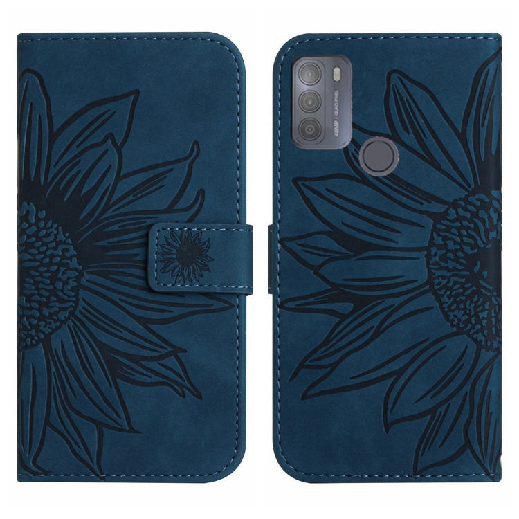 For Motorola Moto G50 Skin Feel Sun Flower Pattern Flip Leather Phone Case with Lanyard