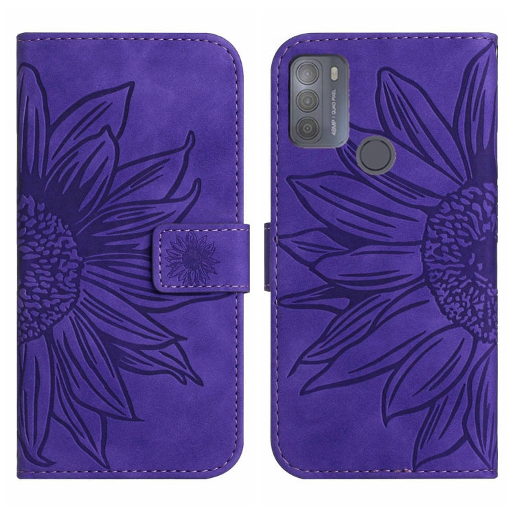 For Motorola Moto G50 Skin Feel Sun Flower Pattern Flip Leather Phone Case with Lanyard