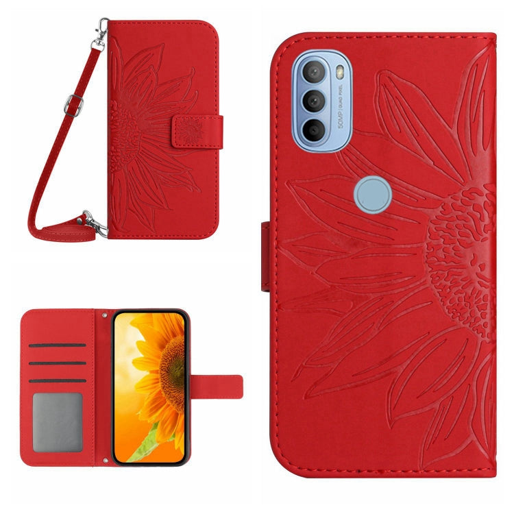 For Motorola Moto G51 5G Skin Feel Sun Flower Pattern Flip Leather Phone Case with Lanyard
