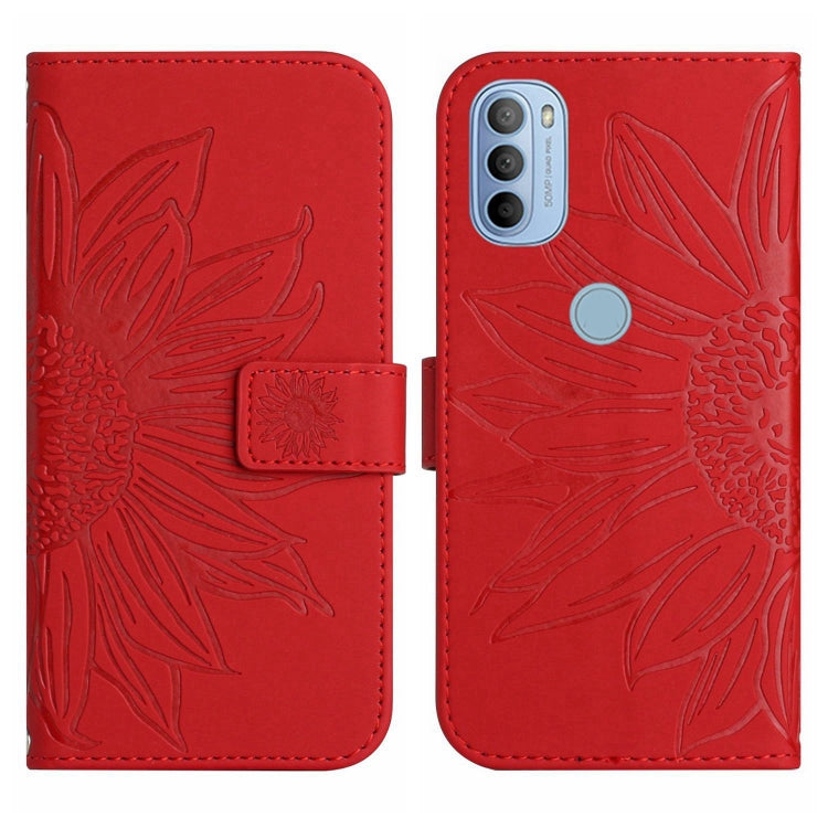 For Motorola Moto G51 5G Skin Feel Sun Flower Pattern Flip Leather Phone Case with Lanyard