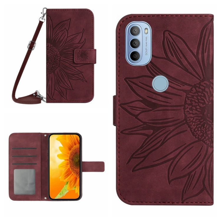 For Motorola Moto G51 5G Skin Feel Sun Flower Pattern Flip Leather Phone Case with Lanyard