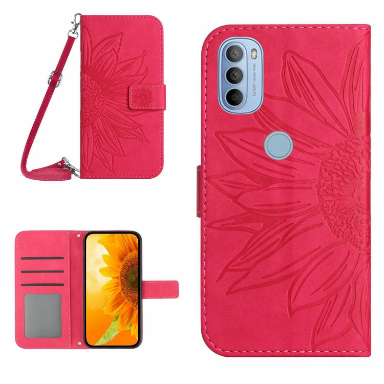 For Motorola Moto G51 5G Skin Feel Sun Flower Pattern Flip Leather Phone Case with Lanyard