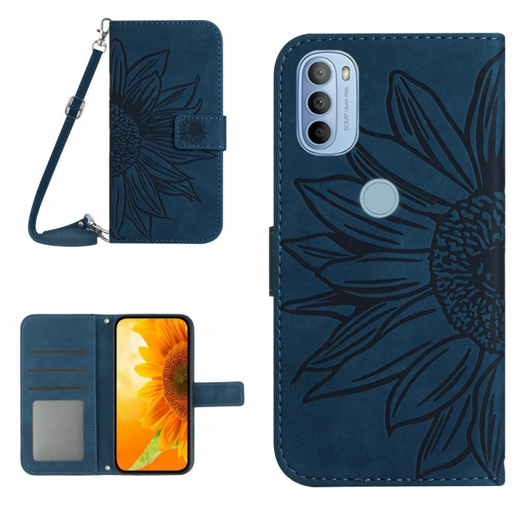 For Motorola Moto G51 5G Skin Feel Sun Flower Pattern Flip Leather Phone Case with Lanyard
