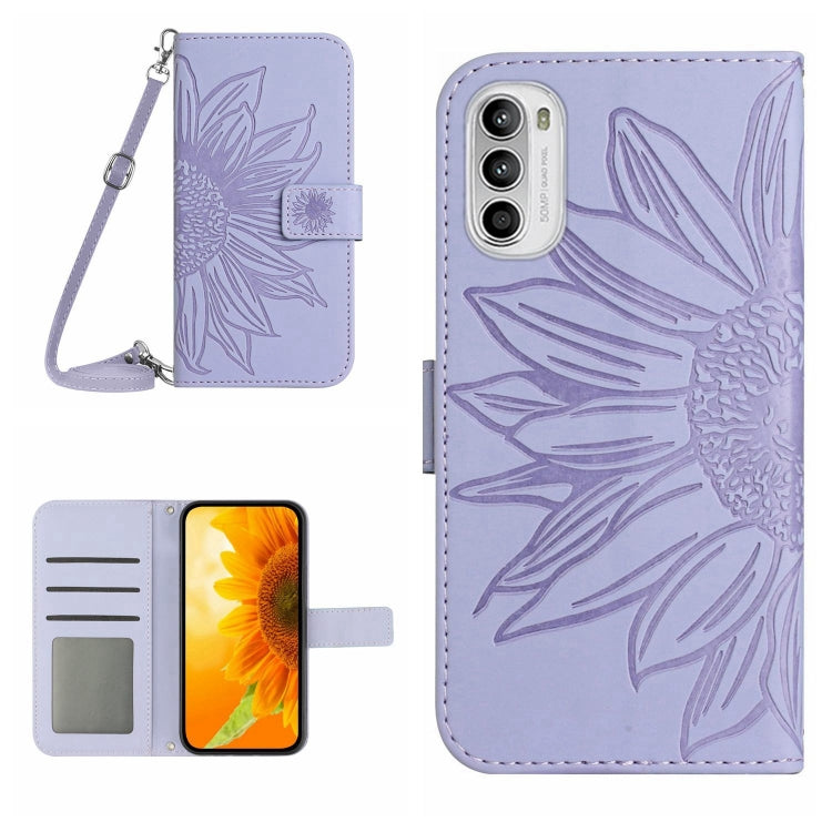 For Motorola Moto G52J Skin Feel Sun Flower Pattern Flip Leather Phone Case with Lanyard