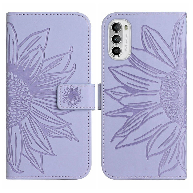 For Motorola Moto G52J Skin Feel Sun Flower Pattern Flip Leather Phone Case with Lanyard