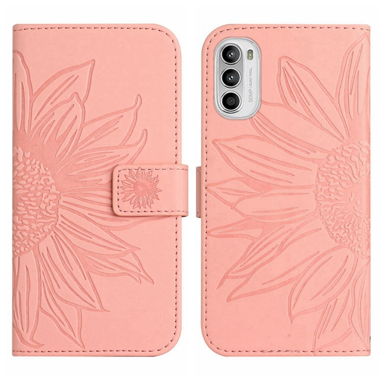 For Motorola Moto G52J Skin Feel Sun Flower Pattern Flip Leather Phone Case with Lanyard