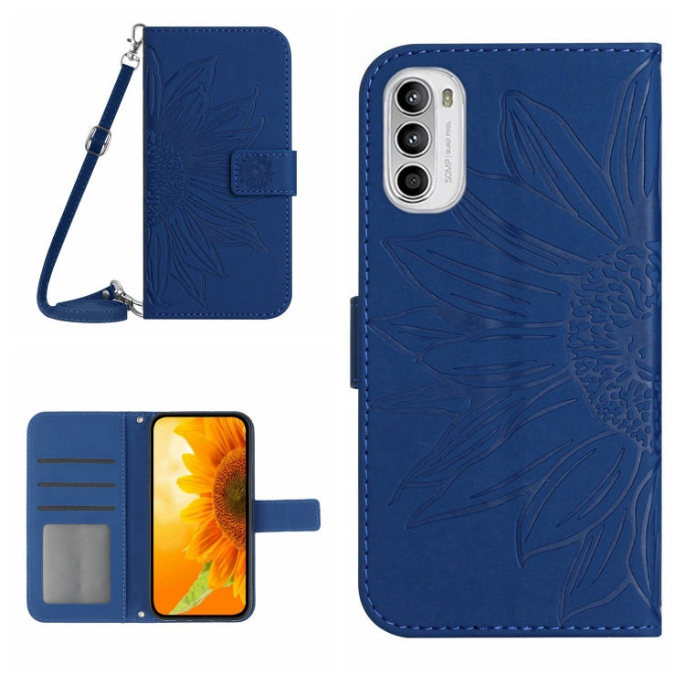 For Motorola Moto G52J Skin Feel Sun Flower Pattern Flip Leather Phone Case with Lanyard