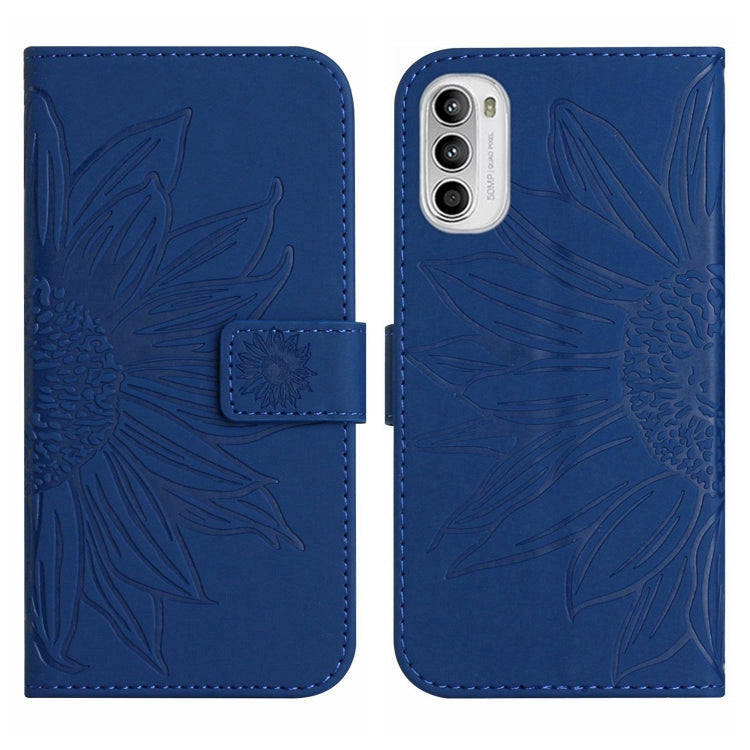 For Motorola Moto G52J Skin Feel Sun Flower Pattern Flip Leather Phone Case with Lanyard