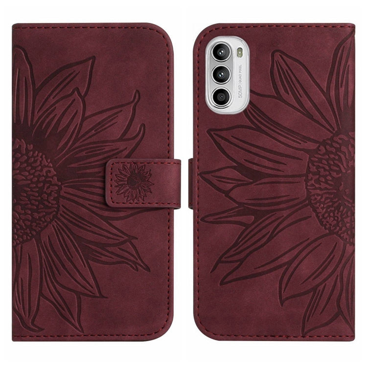 For Motorola Moto G52J Skin Feel Sun Flower Pattern Flip Leather Phone Case with Lanyard
