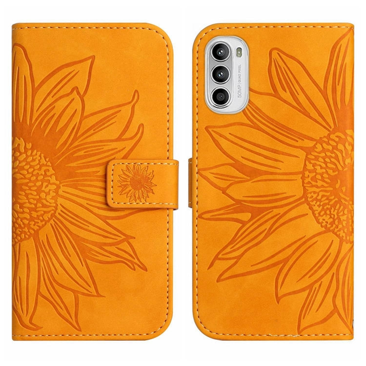For Motorola Moto G52J Skin Feel Sun Flower Pattern Flip Leather Phone Case with Lanyard