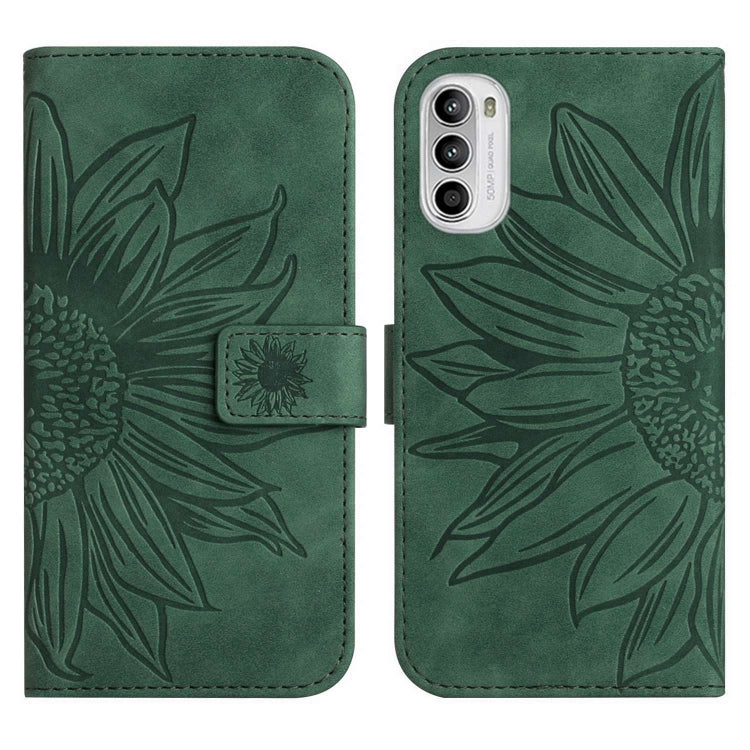 For Motorola Moto G52J Skin Feel Sun Flower Pattern Flip Leather Phone Case with Lanyard