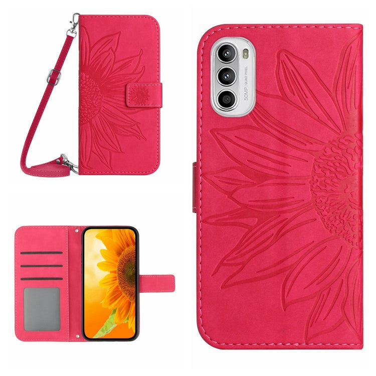 For Motorola Moto G52J Skin Feel Sun Flower Pattern Flip Leather Phone Case with Lanyard