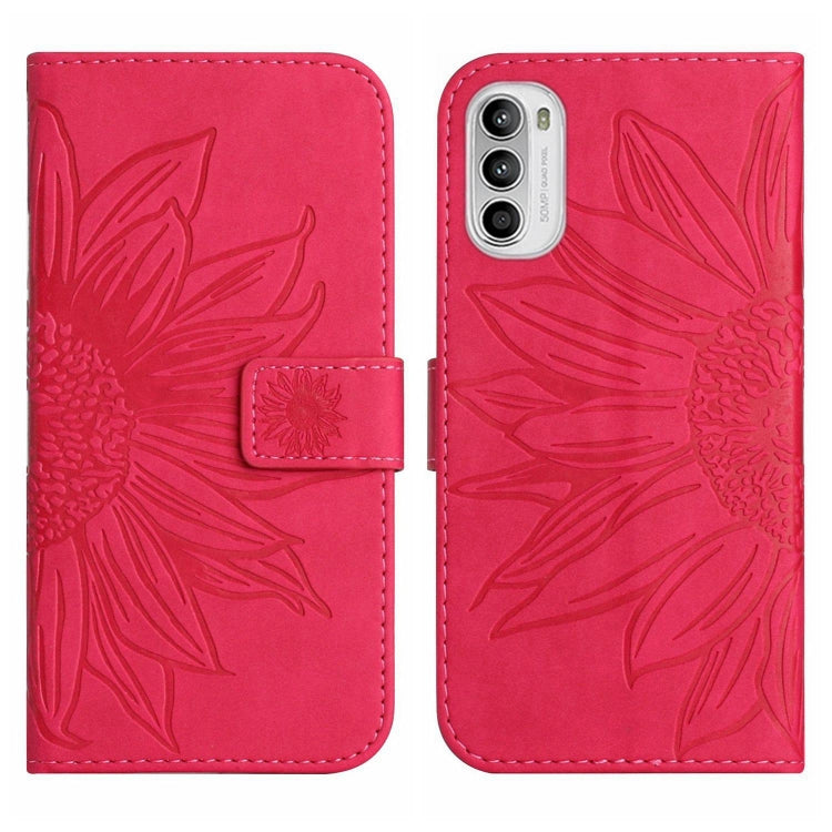 For Motorola Moto G52J Skin Feel Sun Flower Pattern Flip Leather Phone Case with Lanyard
