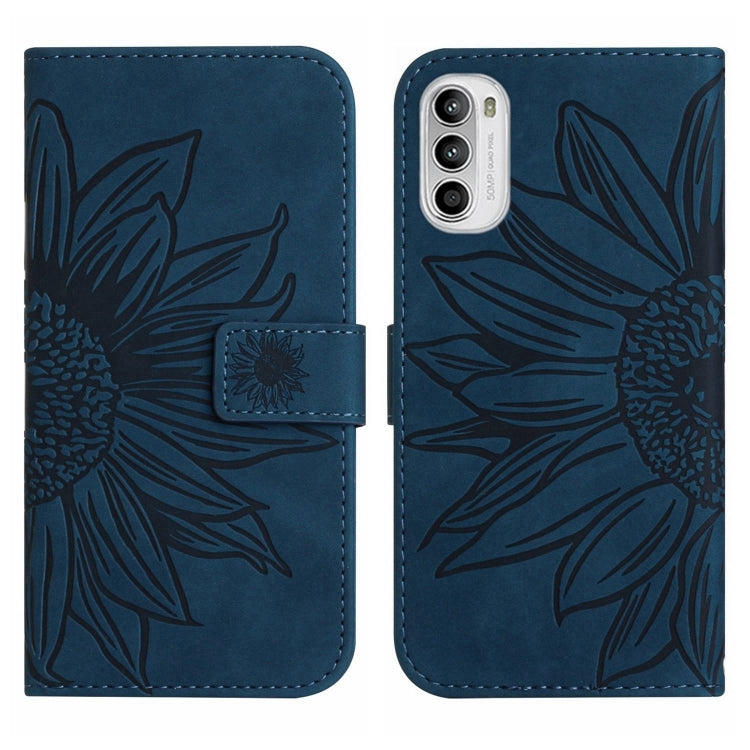 For Motorola Moto G52J Skin Feel Sun Flower Pattern Flip Leather Phone Case with Lanyard