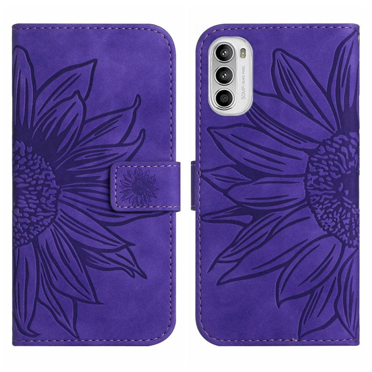 For Motorola Moto G52J Skin Feel Sun Flower Pattern Flip Leather Phone Case with Lanyard