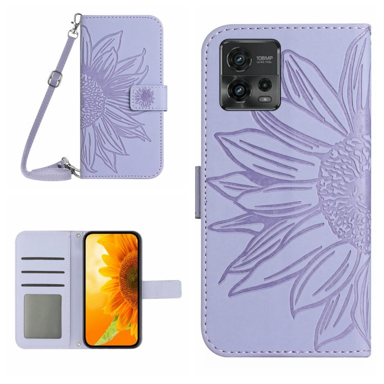 For Motorola Moto G72 5G Skin Feel Sun Flower Pattern Flip Leather Phone Case with Lanyard
