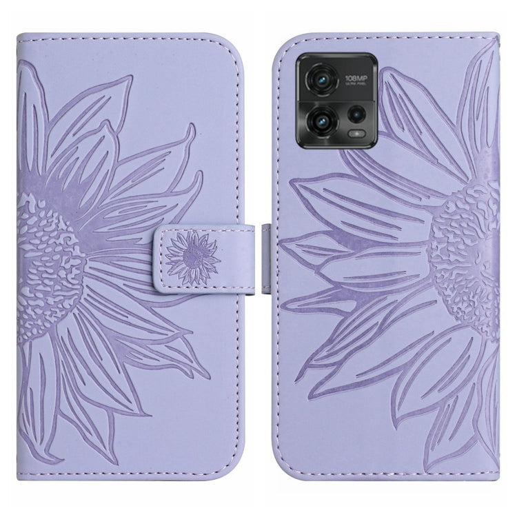 For Motorola Moto G72 5G Skin Feel Sun Flower Pattern Flip Leather Phone Case with Lanyard