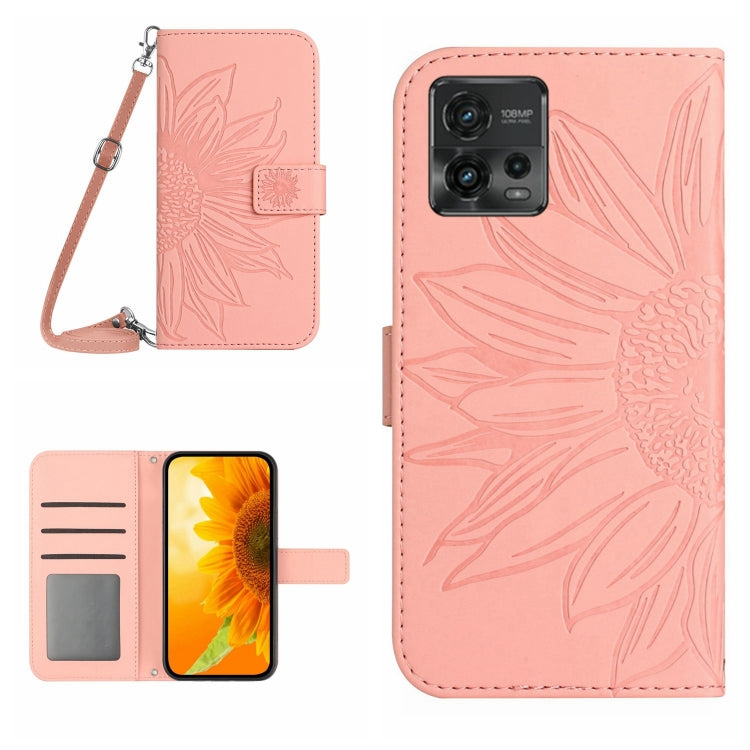 For Motorola Moto G72 5G Skin Feel Sun Flower Pattern Flip Leather Phone Case with Lanyard