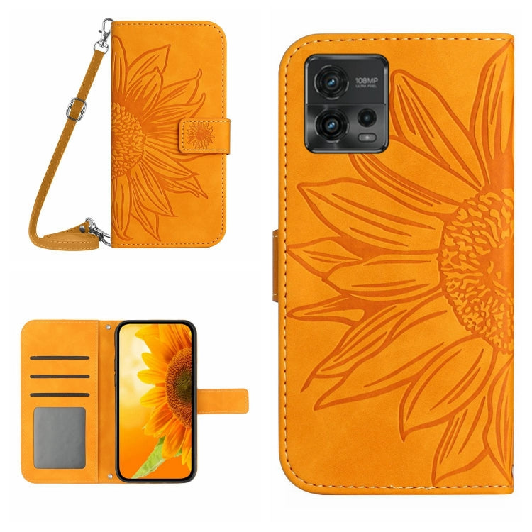 For Motorola Moto G72 5G Skin Feel Sun Flower Pattern Flip Leather Phone Case with Lanyard