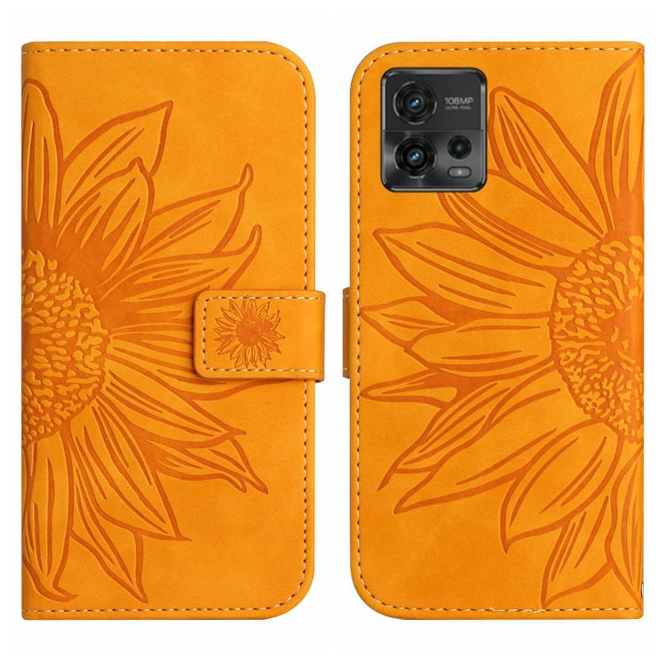 For Motorola Moto G72 5G Skin Feel Sun Flower Pattern Flip Leather Phone Case with Lanyard