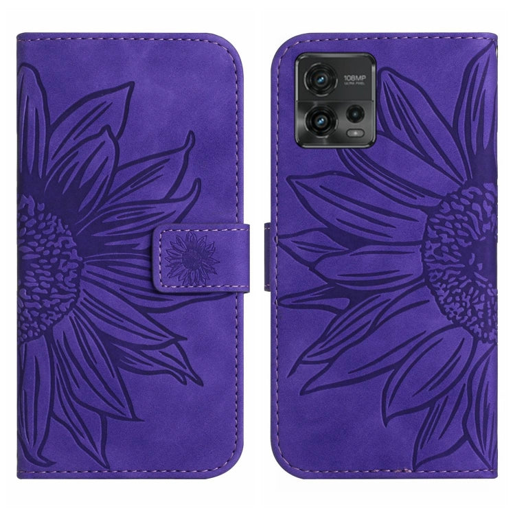 For Motorola Moto G72 5G Skin Feel Sun Flower Pattern Flip Leather Phone Case with Lanyard