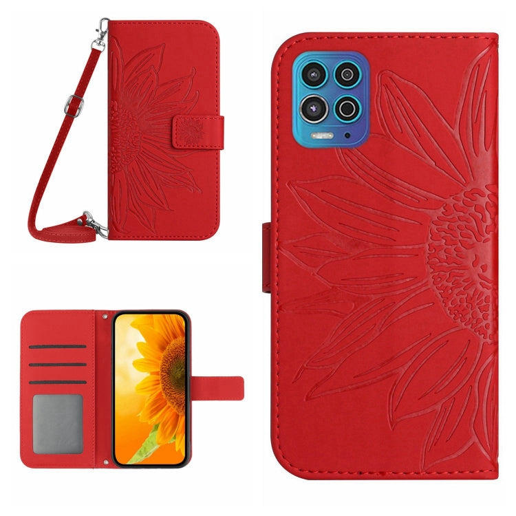 For Motorola Moto G100 Skin Feel Sun Flower Pattern Flip Leather Phone Case with Lanyard